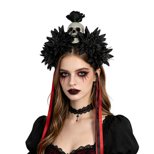 Serre-tête Gothique Tête de Mort Sombre avec Guirlande Florale et Fausses Fleurs pour Halloween, Spectacles, Festivals, Fêtes et Costumes - Product Image 5