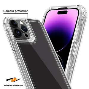 Rugged TPU PC 3 In 1 Heavy Armor Shockproof Phone Case For iPhone 15 14 13 Pro Transparent Hard Cover For iPhone 11 12 ProMax