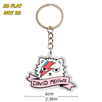 Porte-clés en acrylique David Meowie, chat stylé avec éclair et bannière rose, breloque transparente durable, accessoire amusant style Pop Art