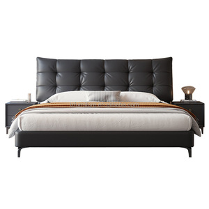 Italian Modern Casual Master Bedroom Wedding Bed First Layer Cowhide Leather Accessible Luxury Normcore Soft Bed for <b>Small</b> - Product Image 1