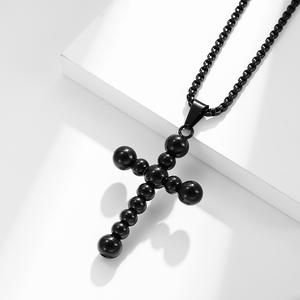 Collar con cruz de cuentas de acero de titanio, joyería de moda unisex, diseño minimalista de color dorado para uso diario - Product Image 4