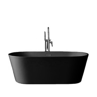 Baignoire noire au design moderne, baignoire portable de luxe, homologuée CE CUPC, autoportante en acrylique, 170 cm, avec drain ovale pour salle de bain