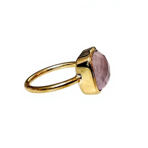Anillo de Cuarzo Rosa Natural de Alta Calidad, Anillos de Latón con Cuarzo Rosa Facetado - Product Image 4