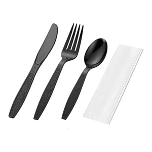 Couteaux, fourchettes et cuillères <span class=keywords><strong>en</strong></span> <span class=keywords><strong>plastique</strong></span> de poids moyen, noirs, pour fêtes et restaurants - Product Image 6