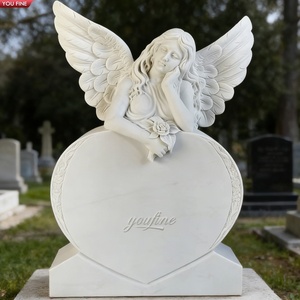 YOUFINE Lápida de Ángel Llorón de Mármol Blanco Tallada a Mano con Ramo de Flores para Cementerio - Product Image 4
