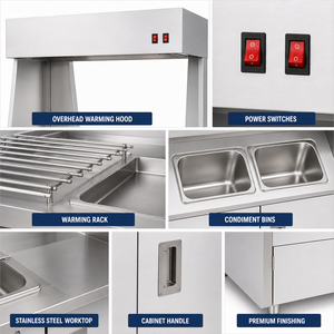 Estación de Calentamiento de Papas Fritas Comercial Independiente, Calentador Eléctrico de Alimentos de Acero Inoxidable con Lámpara de Calor y Gabinete con Rejilla para Cantina - Product Image 2