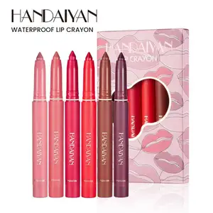 Handaiyan krayon bibir Matte, 6 buah Set Lipstik tahan air dengan rautan Label pribadi bawaan