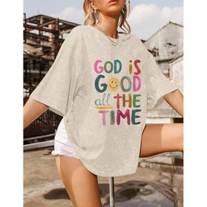 Foxa เสื้อยืดโอเวอร์ไซส์ของผู้หญิง God IS Good ตลอดเวลาเสื้อยืดวินเทจ100% ผ้าฝ้ายระบายอากาศ - Product Image 2