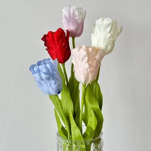 New Arrival Decorative Faux Flower Single Stem Silk Artificial Parrot Tulip for Stage Property