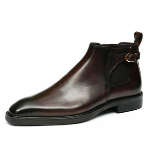 Zapatos Chelsea de Cuero de Alta Calidad para Hombre, Estilo Retro, Puntiagudos, para Vestir, Antideslizantes, Transpirables, para Comercio Exterior - Product Image 1