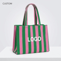 Maßgefertigte Große Gestrickte Tragetasche Wiederverwendbare Tragbare Einkaufstasche Schultertasche aus Polyester Gestreifte Handtasche für Frauen