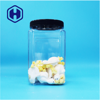 Bocaux carrés transparents en plastique PET avec couvercle noir, étanches, sans BPA, pour collations, aliments en conserve, bonbons, nouilles