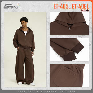 Yeni sonbahar kış moda Boxy Hoody Hoodies ve Sweatpants 2 parça eşofman erkekler kazak Hoodie seti ile kavisli şekil pantolon - Product Image 3