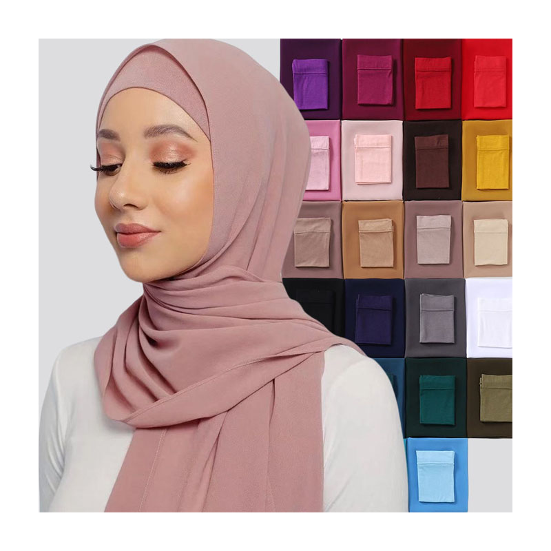 CCY-Hijab musulman en mousseline de soie de couleur assortie avec écharpe, ensemble de 2 pièces, hijabs intérieurs de même couleur pour femmes