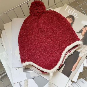 Bonnet tricoté pour femme style coréen, rouge bordeaux, chaud, couvre-oreilles, automne-hiver, anti-boulochage, Feifan - Product Image 1