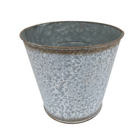 Pot de fleurs vintage en fer galvanisé moucheté, seau en métal avec lettres GARDEN en relief, pot en étain conique blanc vieilli
