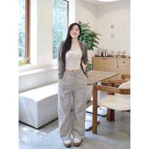 Pantalons et pantalons en molleton à jambes larges de meilleure qualité pour femmes Détail des coutures surlignées Taille haute Usine du Vietnam - Product Image 3