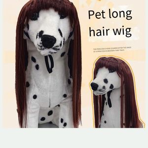 Perruque longue et droite en polyester marron pour chat et chien, motif uni, idéale pour les fêtes estivales et hivernales - Product Image 2