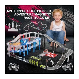Educational 72 Pcs MNTL DIY Magnet Toy Car Race Tracks Sets Magnetic Building Tiles Toys For Kids