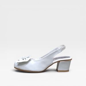 White Satin Heeled <b>Sandals</b> With Bow Decoration Round Toe Block Heel Elegant Slip On Comfortable All Seasons Wear - Product Image 4