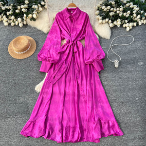 Vestido Maxi Casual de Verano con Cuello Camisero para Mujer, Vestido Estampado Estilo <span class=keywords><strong>Imperio</strong></span> - Product Image 2