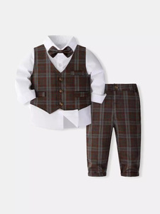 Ensemble de chemises en coton pour enfants pour bébés garçons <span class=keywords><strong>Gilet</strong></span> à carreaux Robe de mariage Tenue élégante Vêtements pour garçons - Product Image 2