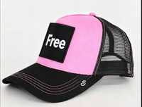 Aanpasbare Patch Mesh 5-panel trucker cap met Argyle & fruitmotieven, roze zwart, verstelbare pet voor cadeau en DIY
