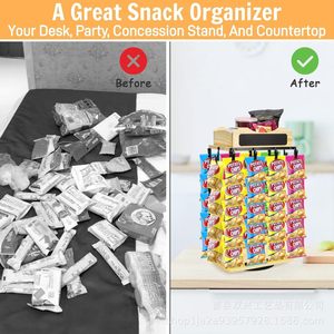 Wooden Rotating Snack Display Rack 10 Rows 48 Clips 2 Tiers <b>Desktop</b> Storage Organizer Multipurpose <b>Shelf</b> - Product Image 3