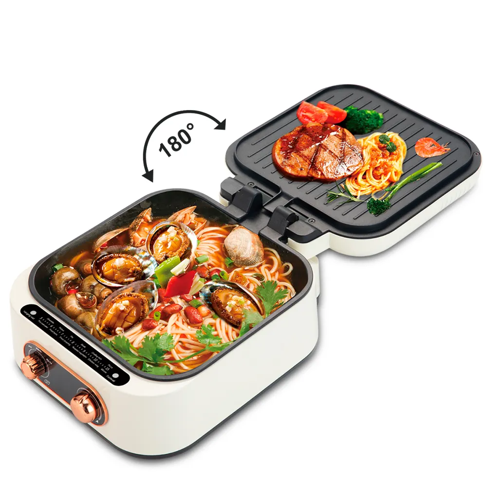 2 in 1 Electric Hot Pot BBQ Grill 1800W Multifunction Portable Home Foldable Non-Stick Split Pot Smokeless Barbecue Pan
