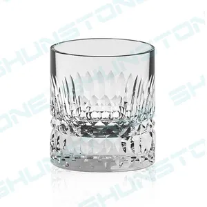 Wholesale Custom Handmade Crystal Engraved Whiskey Glass Lead Free Carved Whisky Glass For Restaurant Bar Party