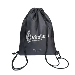 Mochila de nylon impermeável, mochila personalizada impermeável preta, de ombro, cordão, viagem, esporte, academia