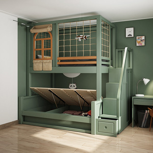 Mobilier de Chambre Moderne pour Enfants, <span class=keywords><strong>Lit</strong></span> <span class=keywords><strong>Superposé</strong></span> en Bois avec Toboggan et Rangement pour Tout-petits, Idéal pour Hôtels et Écoles - Product Image 4