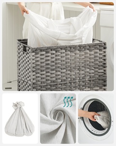 SONGMICS Clothes Dirty Storage <strong>Baskets</strong> <strong>on</strong> <strong>Wheels</strong> <strong>Laundry</strong> <strong>Basket</strong> 3 Compartments Collapsible <strong>Laundry</strong> Hamper with Lids and <strong>Wheels</strong> - Product Image 6