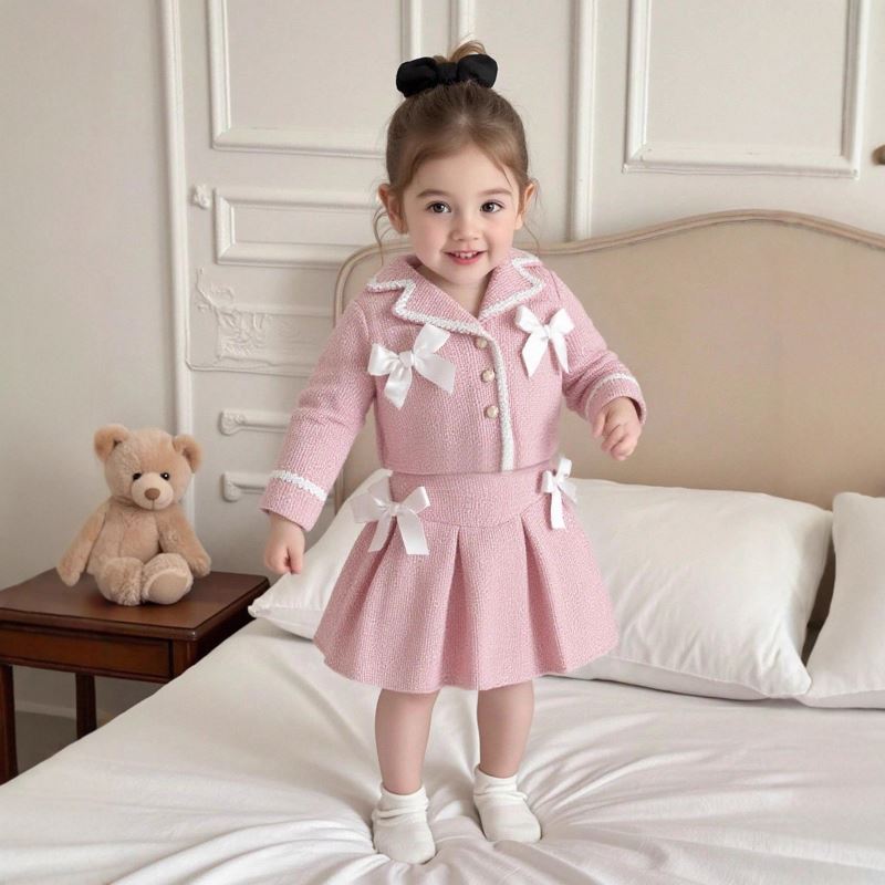 Two-Piece Set 0-2T 2026 Luxury Stylish New Autumn Spring Korean Style  Girls' Dress Set Cute Pink Short Skirt Two-Piece Set 0-2T| Alibaba.com