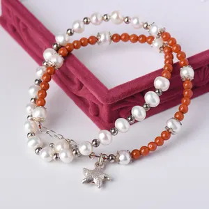 Pulseira de prata 925 para mulheres, pulseira de ouro Nanhong Agate natural de alta qualidade vermelho liso redondo com pedras preciosas