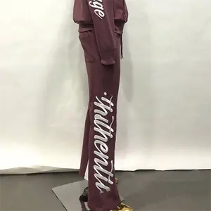 Ultimo design di alta qualità streetwear personalizzato ricamato in pile ampio di grandi dimensioni patchwork pantaloni svasati per gli uomini