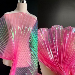 Tela Plisada Verde Iridiscente, Tela de Organza Plisada Holográfica de Lujo, Tela Plisada Lurex Metálica Brillante para Diseñadores - Product Image 6
