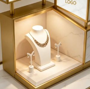 <span class=keywords><strong>Vitrina</strong></span> <span class=keywords><strong>de</strong></span> Exhibición <span class=keywords><strong>de</strong></span> Joyería <span class=keywords><strong>de</strong></span> Lujo en Oro y Mármol, Exhibidor <span class=keywords><strong>de</strong></span> Pedestal con Logotipo Personalizado e Iluminación LED para Boutiques - Product Image 4