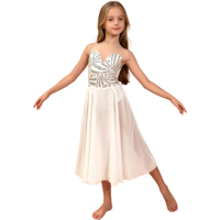Tenue de danse lyrique blanche à sequins pour filles, robe longue à bretelles spaghetti, costume de scène de ballet contemporain pour compétition