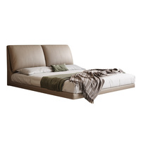 Cama Doble Ajustable Xingjie con Estructura de Madera Sólida, Diseño Moderno y Minimalista, con Cabecera de Cuero Vacuno y Sistema de Suspensión Tipo Orejas de Elefante