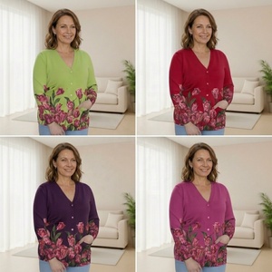 <span class=keywords><strong>Cardigan</strong></span> da Donna con Stampa <span class=keywords><strong>Fiori</strong></span> di Tulipano 2026, Scollo a V, Maniche Lunghe, Traspirante, in Maglia, con Tasche e Bottoni, Cappotto Classico - Product Image 2