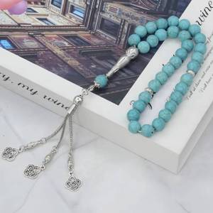YASEEN Tasbih étnico de 33 cuentas de turquesa vetada de 10 mm pulido a mano, unisex, para las cuatro estaciones, joyería religiosa de piedra, moda musulmana. - Product Image 1