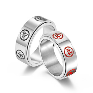 Chinese Style Chess <b>Titanium</b> Steel Rotating <b>Ring</b> <b>Black</b> General Red Commander Index Finger <b>Ring</b> Gift for Competitions - Product Image 1
