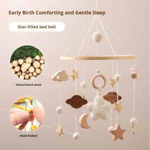 Mobile de lit pour bébé en bois Runwood, vente en gros, personnalisé, écologique, fait à la main, décorations de berceau en bois, <span class=keywords><strong>jouet</strong></span> suspendu rotatif pour lit - Product Image 1