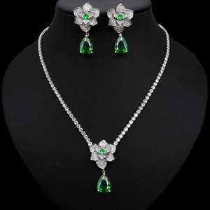 Hibride Mooie <span class=keywords><strong>2</strong></span> Stuks Roos Bloem Ketting En Oorbel Sets Zirkonia Sieraden Sets Voor Vrouwen Bruids Bruiloft N-911 - Product Image 1