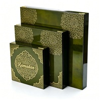 Boîte d'emballage rectangulaire en bois écologique de luxe, faite à la main et personnalisée, pour dattes et chocolats de Ramadan à Dubaï, avec logo estampé à chaud doré