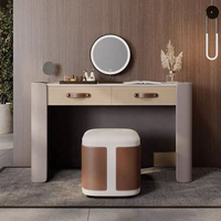 Coiffeuse moderne minimaliste en bois massif avec miroir éclairé, haut de gamme, luxe léger, pour chambre principale