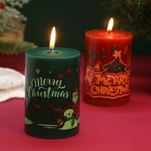 Bougies Cylindriques Imprimées Couleurs Noël, Sans Fumée, Décoration Romantique pour la Maison, Vente en Gros Personnalisée – Nouveauté Très Demandée - Product Image 3