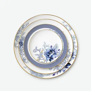 ceramic dinnerware chinese blue flower for hotels porcelain dishes high hard porcelain plates dinner set