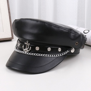 PU cuir violon boulanger chapeau femmes plat haut chapeau <span class=keywords><strong>femme</strong></span> chaîne en métal décorer béret casquette été élégant béret capitaine <span class=keywords><strong>marin</strong></span> chapeau - Product Image 4